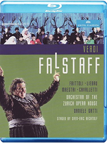 Blue-ray case for "Falstaff" with opera singer and audience on the cover.