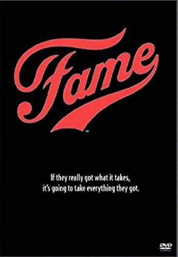 Fame" DVD cover with red script logo on a black background.
