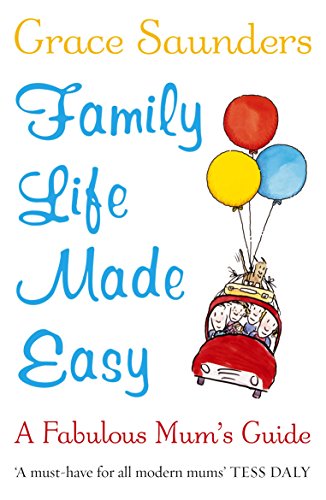 Book cover with colorful title, balloons, and a cartoon family in a car.