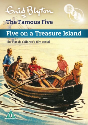 DVD cover: children in a rowboat with a dog, treasure island theme.