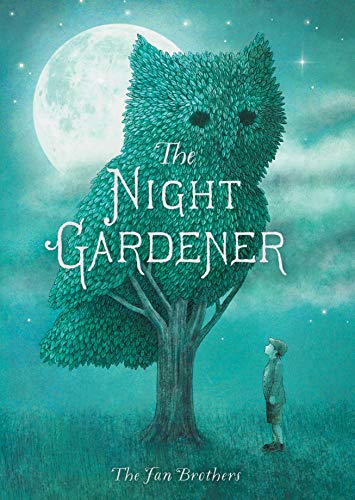 Book cover: owl-shaped tree with a boy looking up at it.