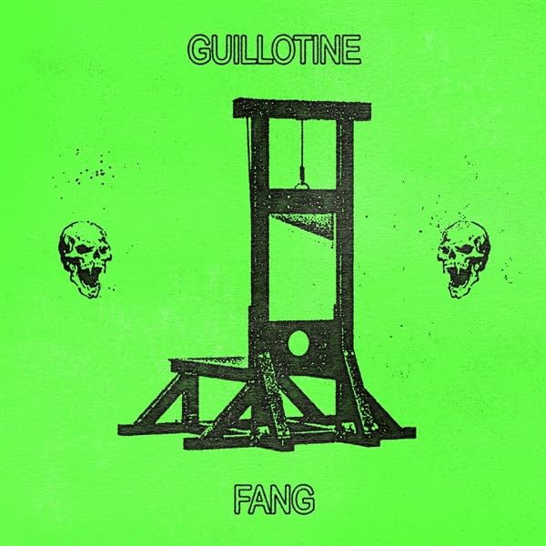 Lime green album cover with a black guillotine and skulls.