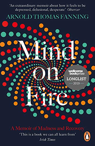 "Book cover with 'Mind on Fire' title, surrounded by colorful dots on dark blue background."