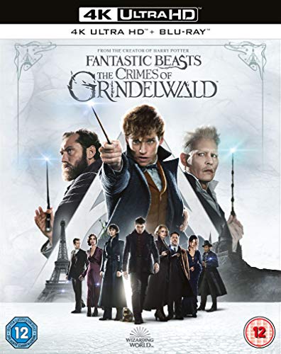 Fantastic Beasts: The Crimes of Grindelwald" Blu-ray cover with character portraits.