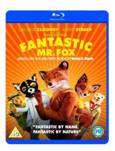 Fantastic Mr. Fox" Blu-ray cover featuring stop-motion fox characters.