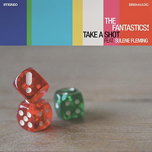 Vinyl record cover with colorful stripes and dice imagery.