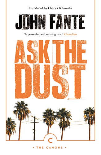 Book cover for Ask the Dust by John Fante featuring palm trees and text.