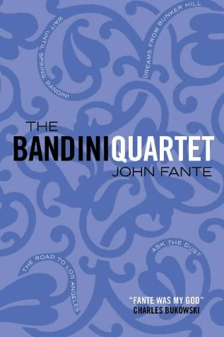 Book cover for The Bandini Quartet by John Fante with blue floral patterned background.