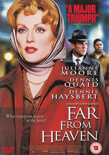 DVD cover art featuring Julianne Moore, Dennis Quaid, and Dennis Haysbert in Far From Heaven.