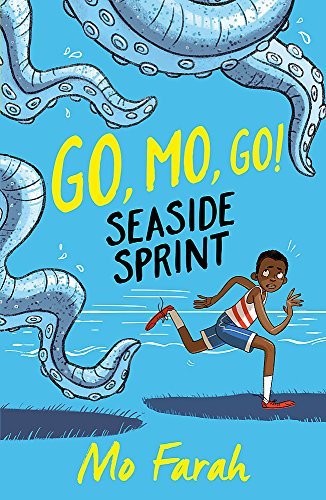 Book cover: boy running from a large, blue octopus at the seaside.