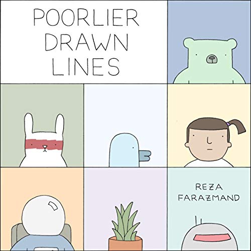 “Poorlier Drawn Lines” book cover with nine simple, cartoon-style illustrations.