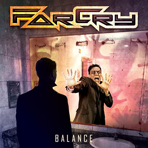 Farcry "Balance" CD cover: man in suit confronting his distorted reflection.