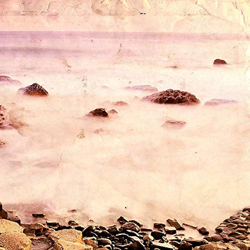 CD cover with a blurred, pink-toned seascape and rocky shore.