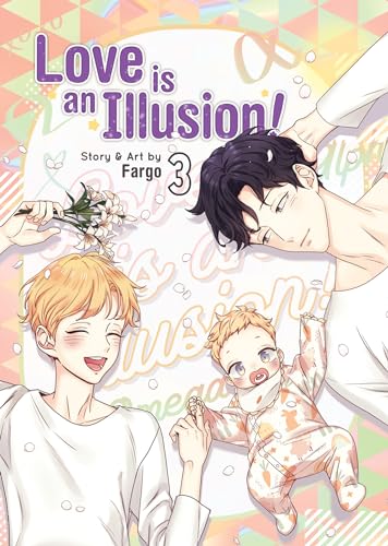 Manga cover with three illustrated characters and colorful geometric background.