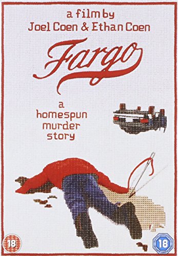 Fargo" DVD cover featuring a cross-stitched image of a car and figure.