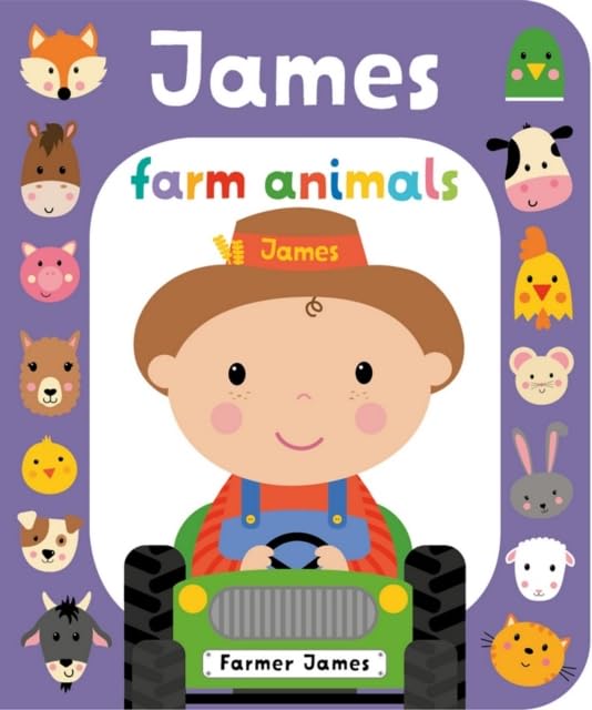 Children’s book cover featuring cartoon farmer James and farm animals.