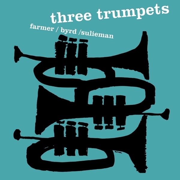 Album cover: black and white illustration of three overlapping trumpets.