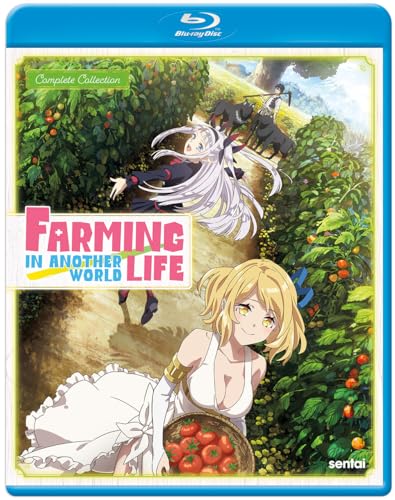 Blu-ray cover for “Farming Life In Another World” anime, featuring characters and produce.