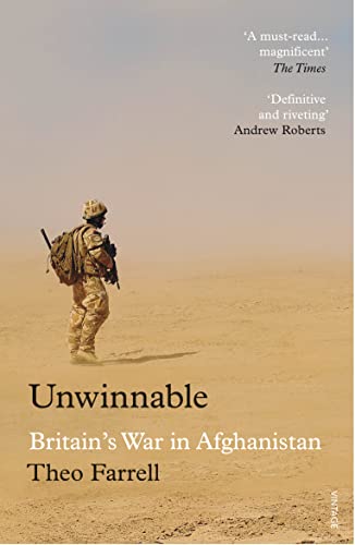 Book cover: soldier in desert landscape, title “Unwinnable: Britain’s War in Afghanistan.”