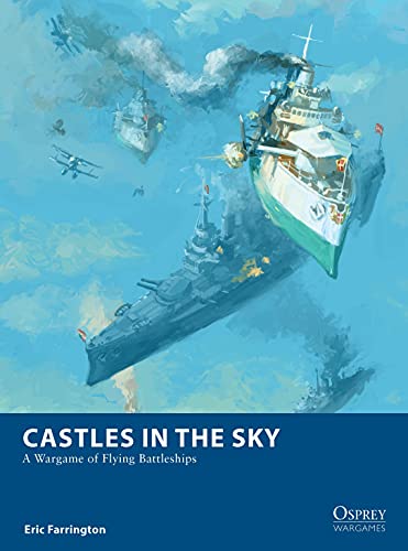 Painting of large, armored airships engaged in aerial combat.