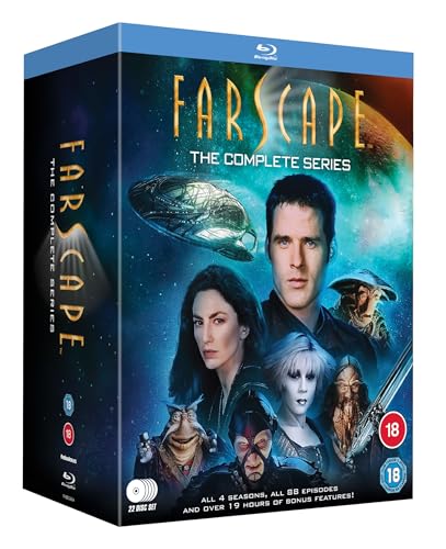 Farscape The Complete Series Blu-ray box set featuring cast members and a space ship.