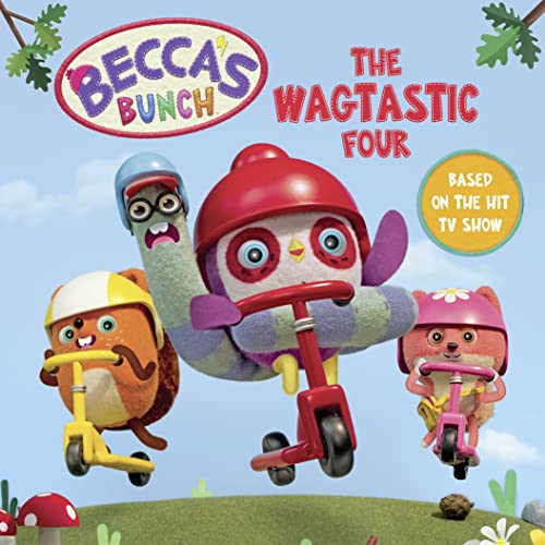 Four cartoon animal characters riding scooters and a tricycle.