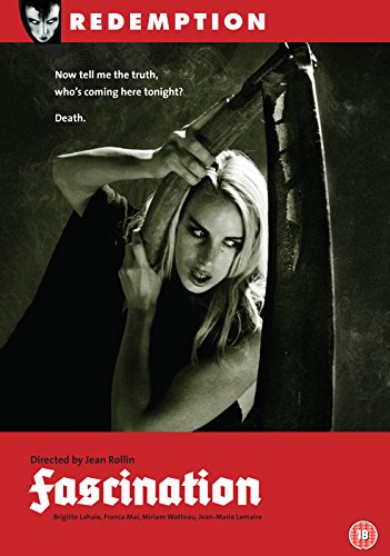 Horror movie cover featuring a blonde woman with a menacing expression and a scythe.