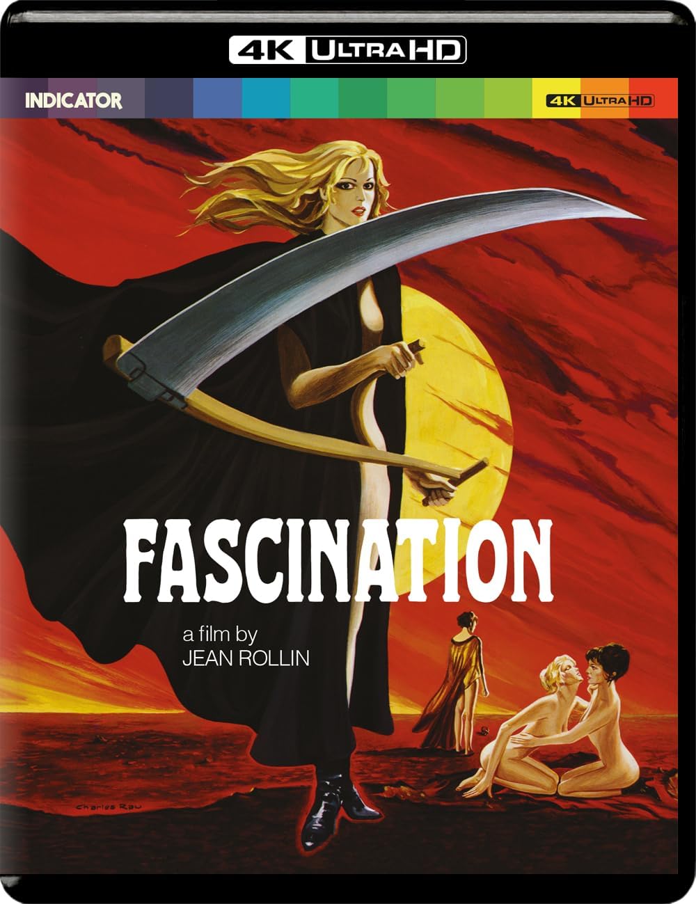 Blu-ray cover for "Fascination" featuring a woman with a scythe and figures below.