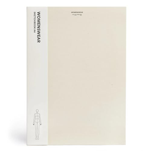 A4 sketchbook with “Womenswear” text and a female figure outline on cover.
