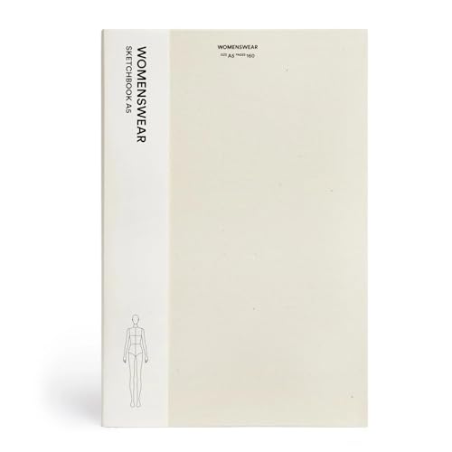 A5 sketchbook with a cream cover and a vertical white spine featuring fashion figure illustrations.