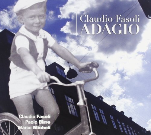 CD cover: sepia-toned boy on bicycle with text "Claudio Fasoli ADAGIO".