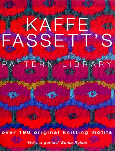 Book cover featuring a colorful, repeating knitted floral pattern with white text overlay.