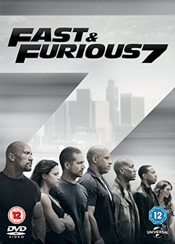 Fast & Furious 7" DVD cover with cast silhouettes and city skyline.