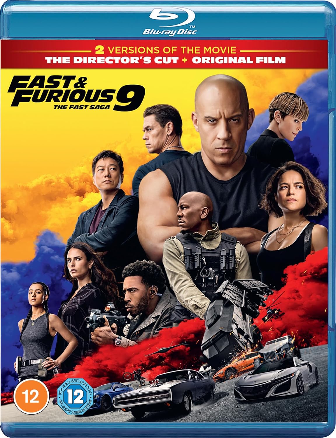 Fast & Furious 9 Blu-ray cover featuring the cast and cars against a colorful background.