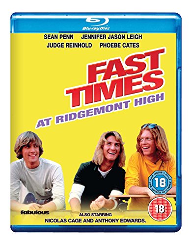 Fast Times at Ridgemont High" Blu-ray cover with three young actors.