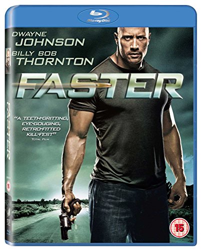 Blu-ray cover for "Faster" featuring Dwayne Johnson holding a gun.