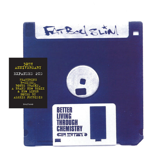 Blue 3-inch floppy disk CD case for Fatboy Slim’s “Better Living Through Chemistry.”