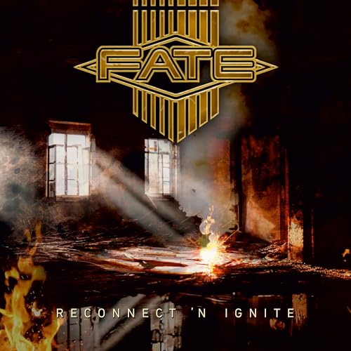 Album cover featuring the gold Fate logo above a dark, burning, ruined interior room.