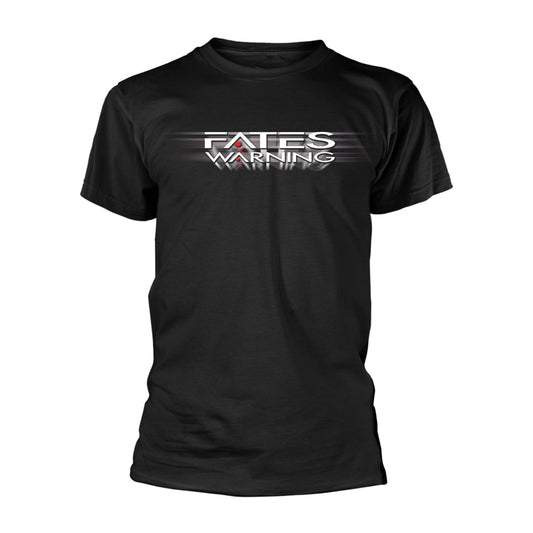 Black t-shirt with white "FATES WARNING" logo centered on the chest.