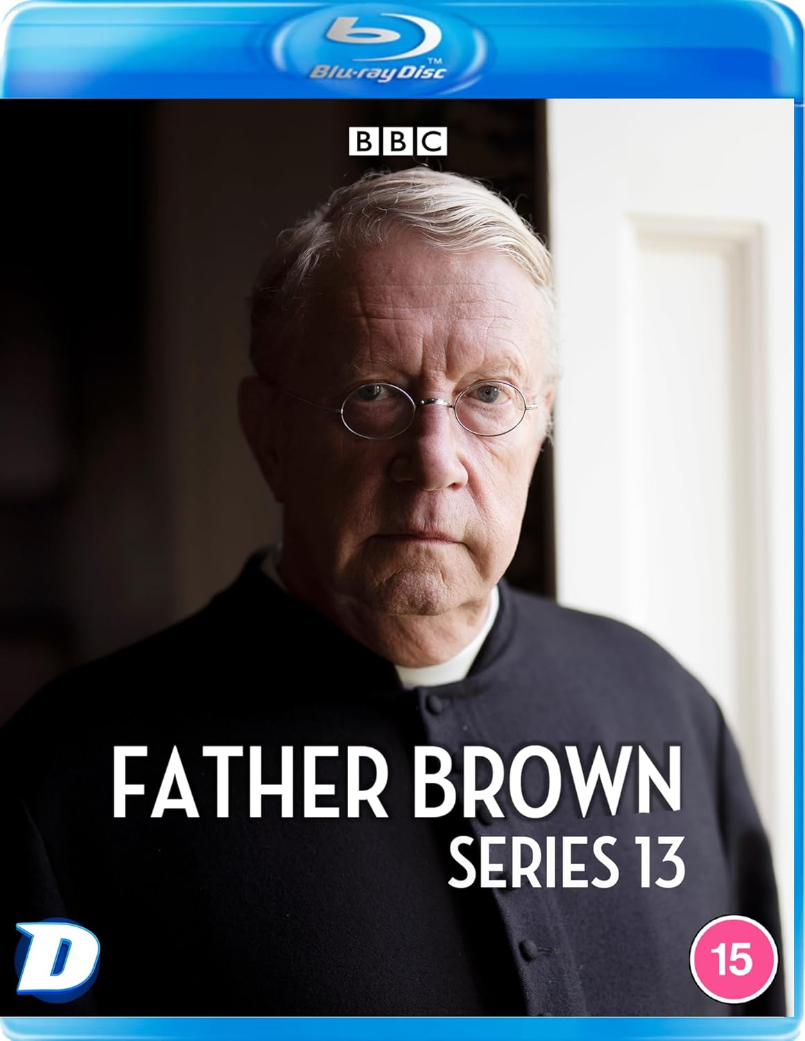 Blu-ray cover for "Father Brown: Series 13" featuring a priest’s portrait.