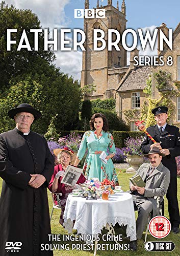 DVD cover for “Father Brown - Series 8” featuring cast and church.
