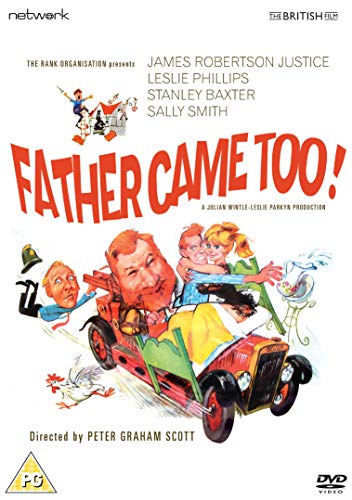 Vintage DVD cover for "Father Came Too!" featuring cartoonish family in a car.