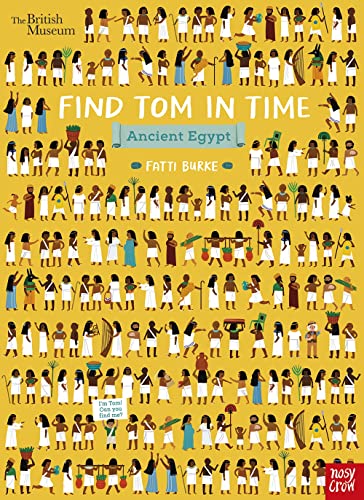 Yellow book cover with illustrated figures and “Find Tom in Time, Ancient Egypt.”