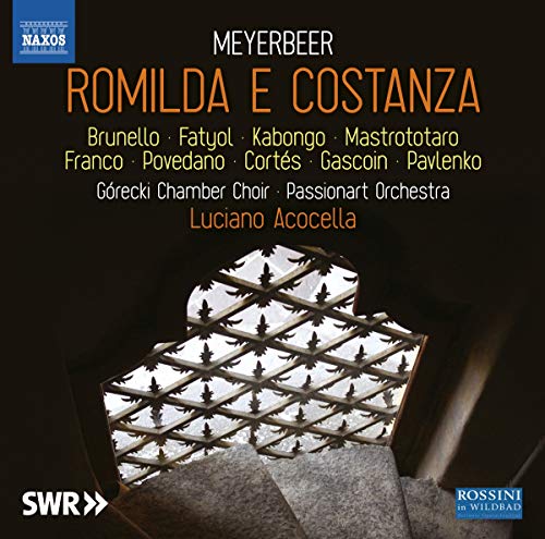 CD cover for Meyerbeer’s “Romilda e Costanza” with ornate window detail.