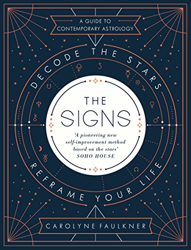 "Book cover with dark blue background, gold astrological symbols, and white central circle."
