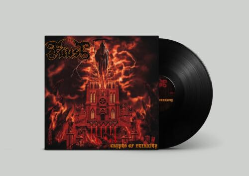 Faust “Crypts of Eternity” vinyl record with gothic castle artwork.