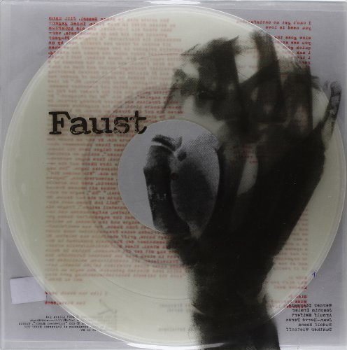Faust vinyl record with a hand image and red text overlay.
