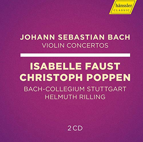 CD cover for Bach violin concertos featuring Isabelle Faust and Christoph Poppen.