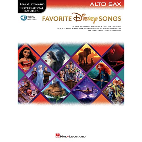 Sheet music book, "Favorite Disney Songs" for Alto Sax, with character images.