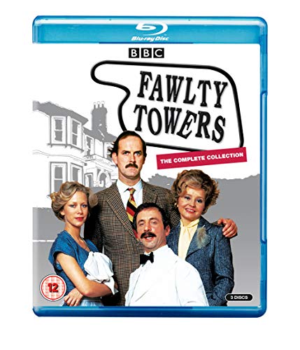 Blu-ray cover for Fawlty Towers featuring the main cast against a hotel illustration.